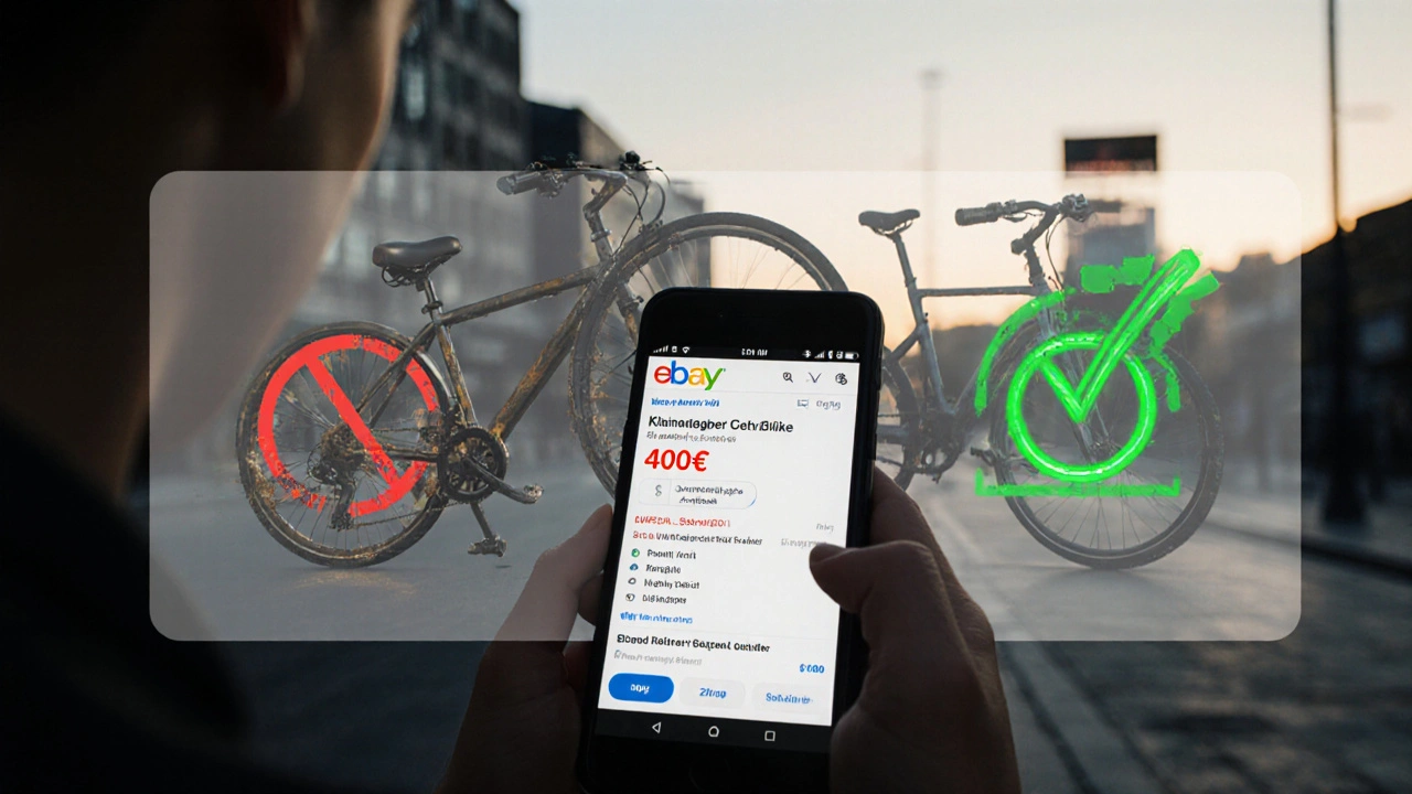 Person vergleicht billiges gebrauchtes E-Bike mit sicherem Modell aus Fachhandel.