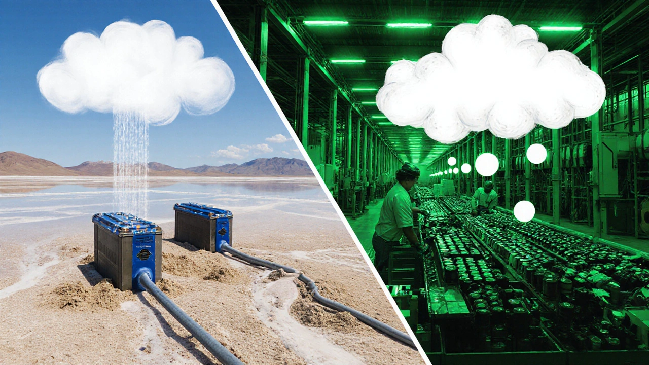 Vergleich: Lithium-Mining in Südamerika mit Wasserverbrauch und Recycling in Deutschland.