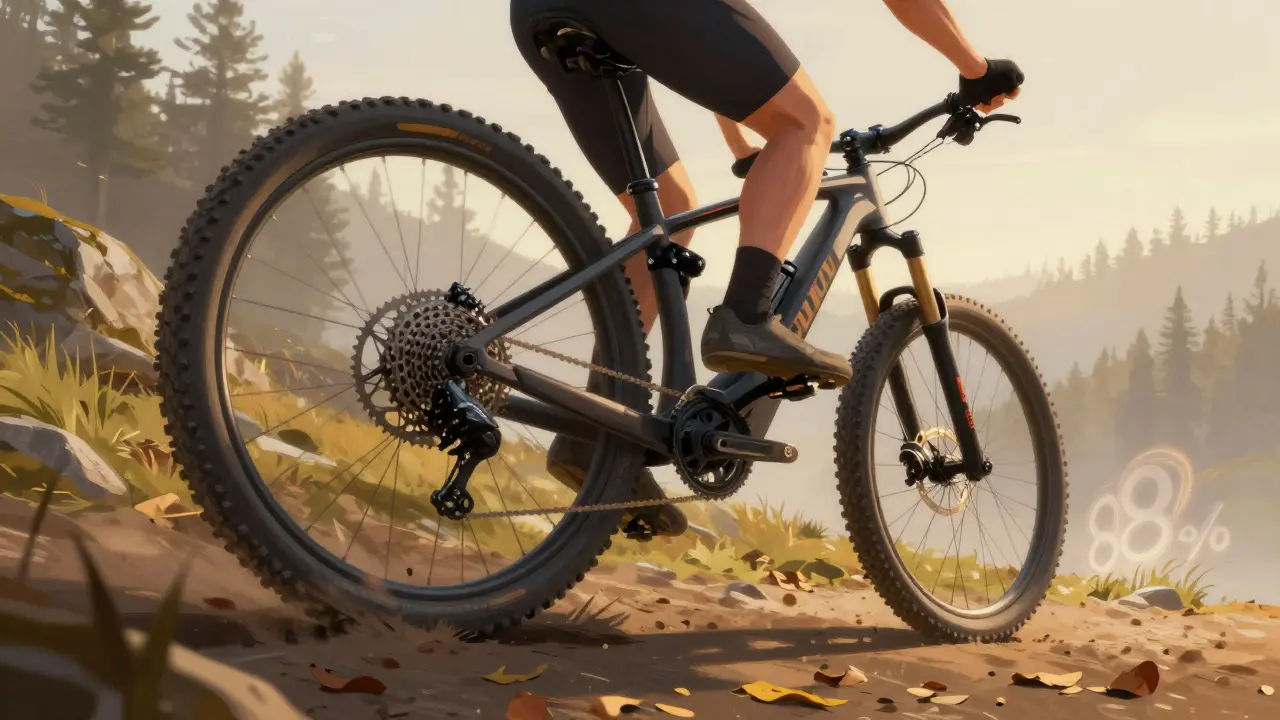 E-Bike erklimmt mit 1x12-Getriebe einen steilen Hügel bei Leipzig, Motorunterstützung sichtbar.