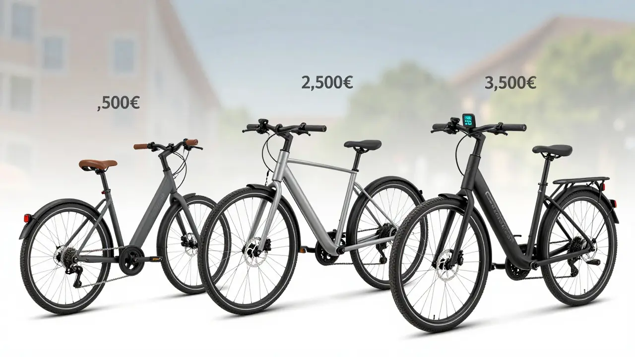 Drei Damen-E-Bikes nach Preisstufen: Einsteiger, Premium und Luxusmodell mit speziellen Anpassungen für Frauen.