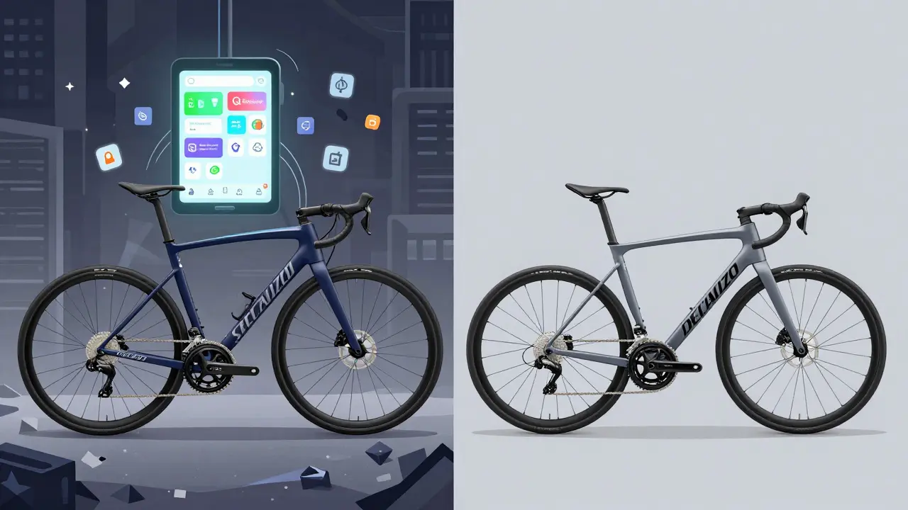 Vergleich zwischen komplexem Premium-E-Bike und einfachem, zuverlässigem E-Bike mit klarem Fokus auf Bedienfreundlichkeit.