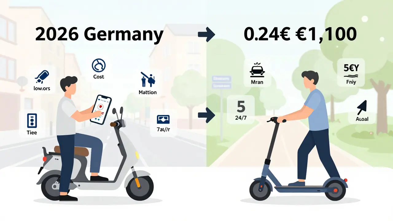 Entscheidungsbaum zeigt den Unterschied zwischen Mieten und Kaufen eines E-Scooters in Deutschland 2026.
