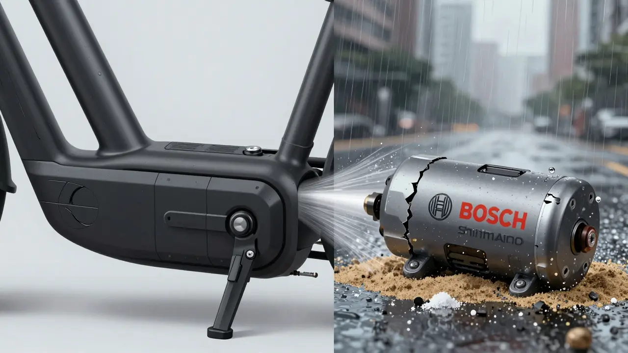 Vergleich eines hochwertigen und eines billigen E-Bike-Motors unter unterschiedlichen Umweltbedingungen.