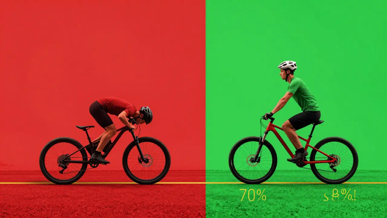 Vergleich: falsches Bremsen mit Sturz links, korrekte Technik mit Kontrolle rechts.