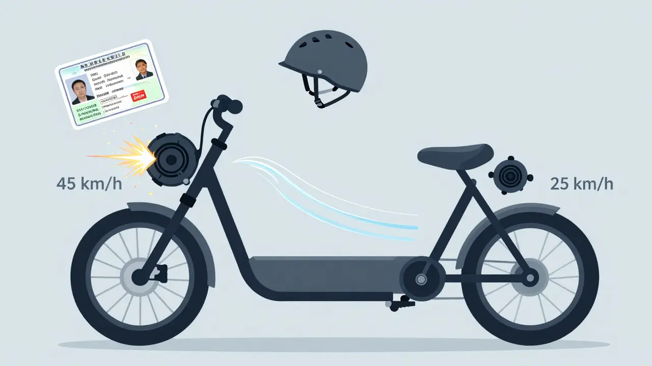 Vergleich zweier E-Bike-Motoren: 500-Watt mit Geschwindigkeit und Rechtspflichten, 250-Watt mit einfacher Nutzung.