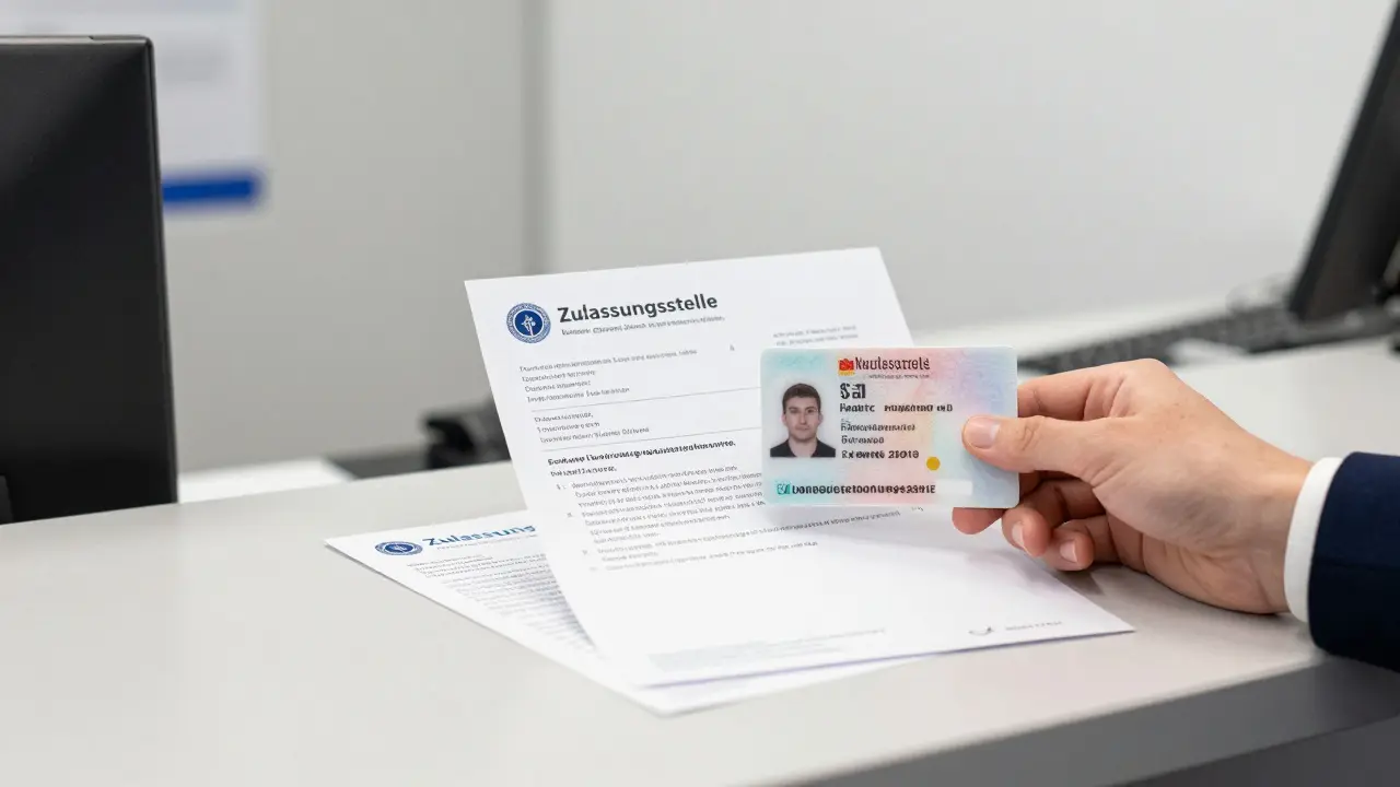 Dokumente und Personalausweis bei der Anmeldung in einer deutschen Zulassungsstelle