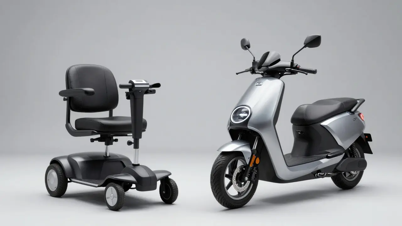 Vergleich zwischen einem langsamen Seniermobil und einem elektrischen Mofa