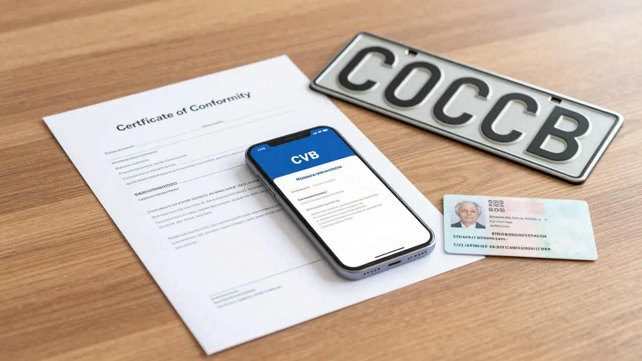 Zulassungsunterlagen wie COC-Papier, Ausweis und ein offizielles Kennzeichen