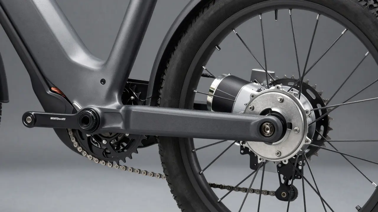 Detailaufnahme der Motortechnik: Mittelmotor vs. Nabenmotor