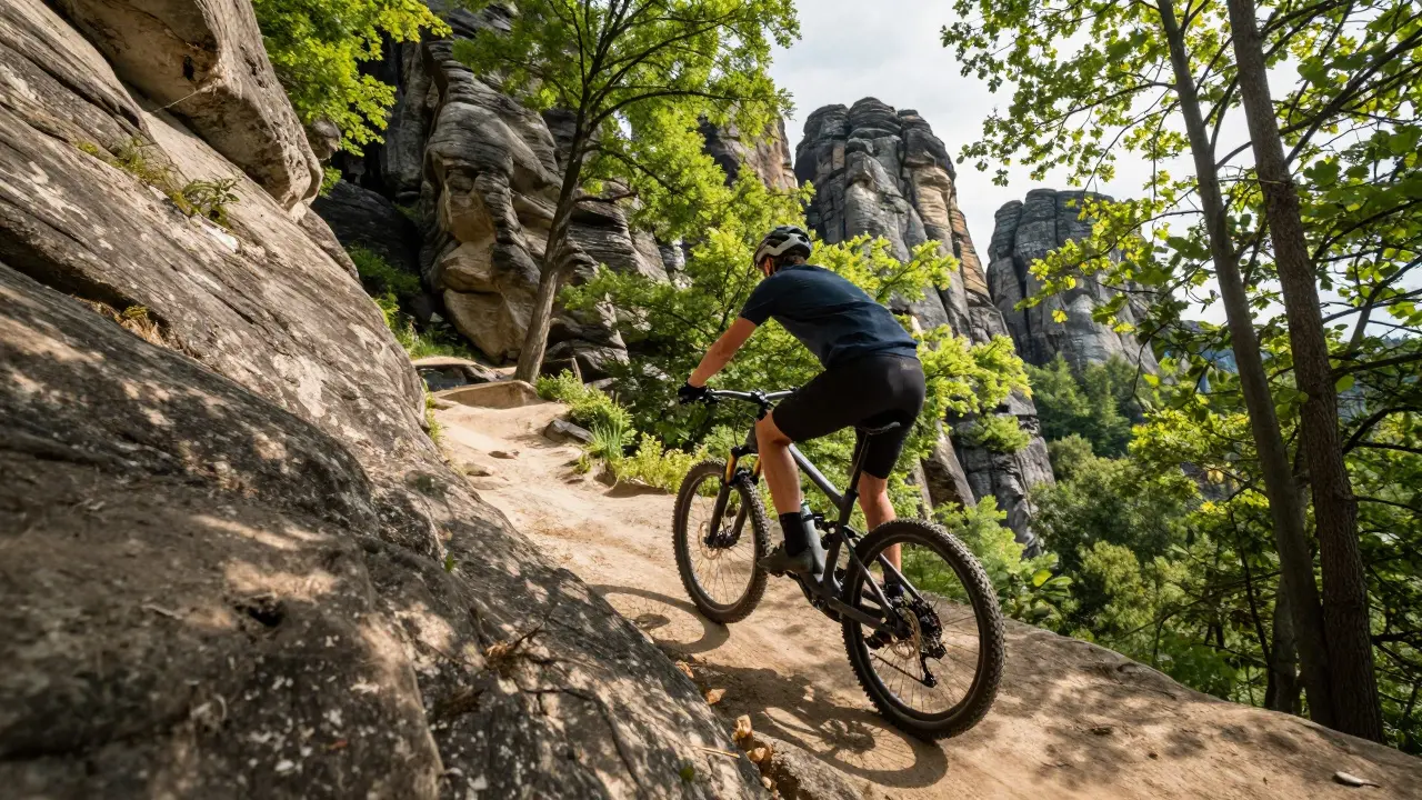 E-Biker steigt mühelos einen steilen Hügel hinauf
