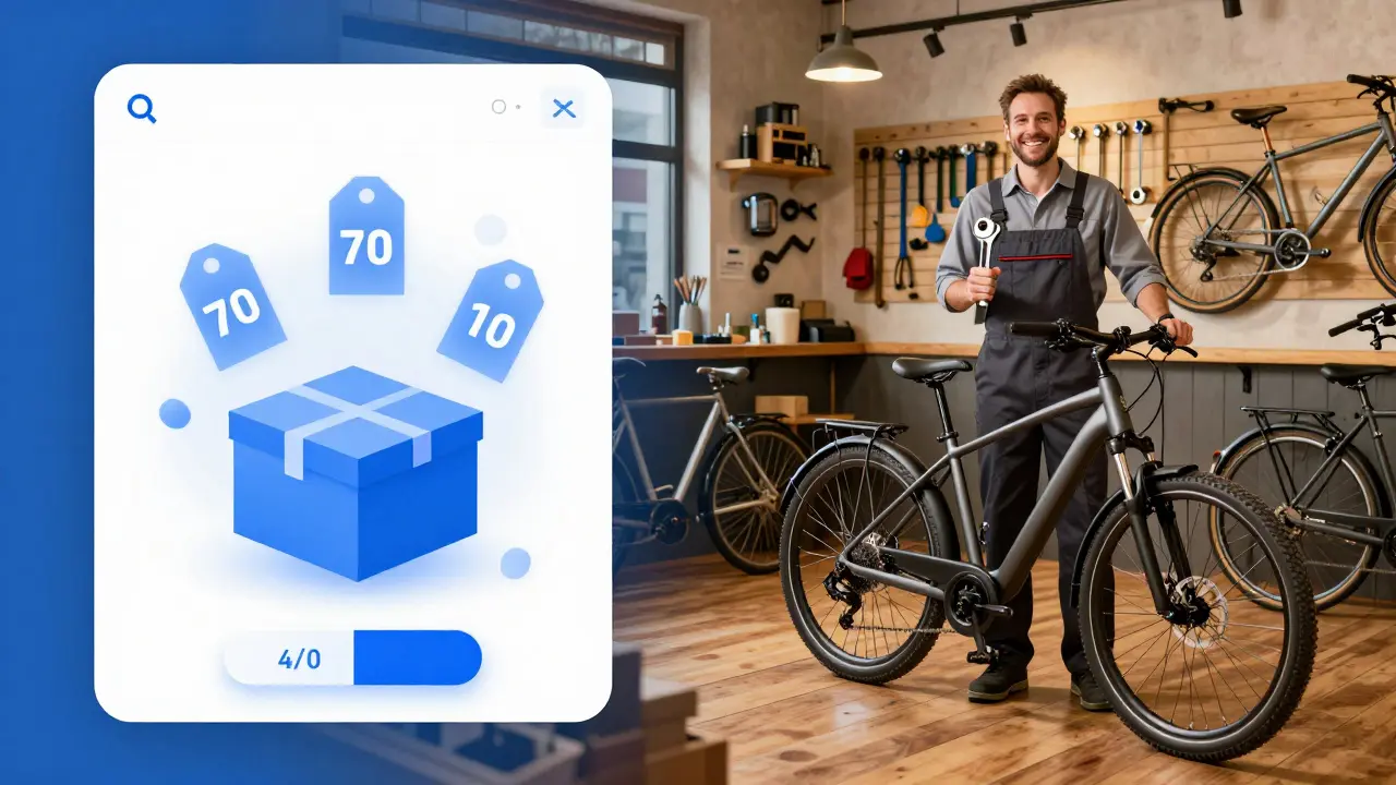 Kontrast zwischen Online-Shopping und persönlichem Service im Fahrradladen