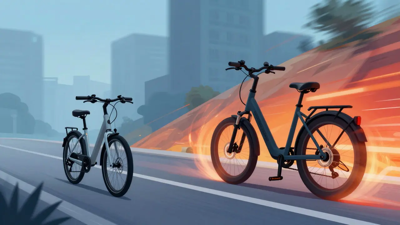Konzeptkunst: Vergleich von Standard-E-Bike und schnellem S-Pedelec