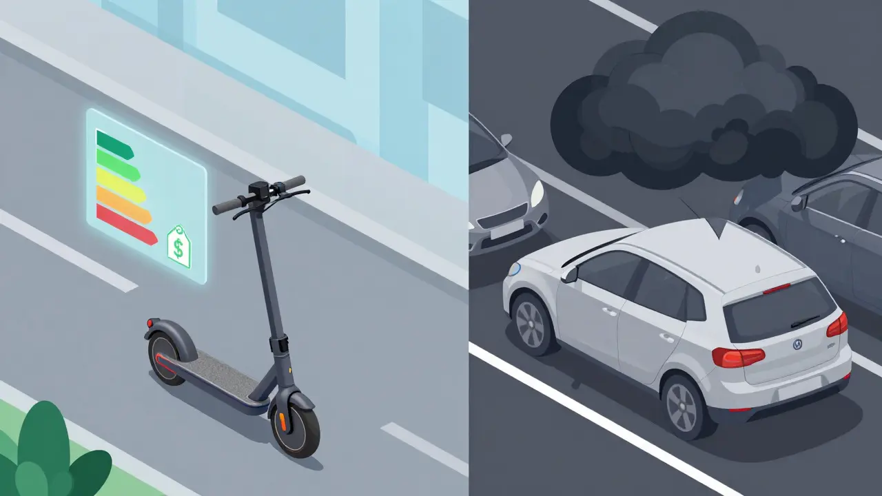 Vergleich der Effizienz von E-Roller und Auto