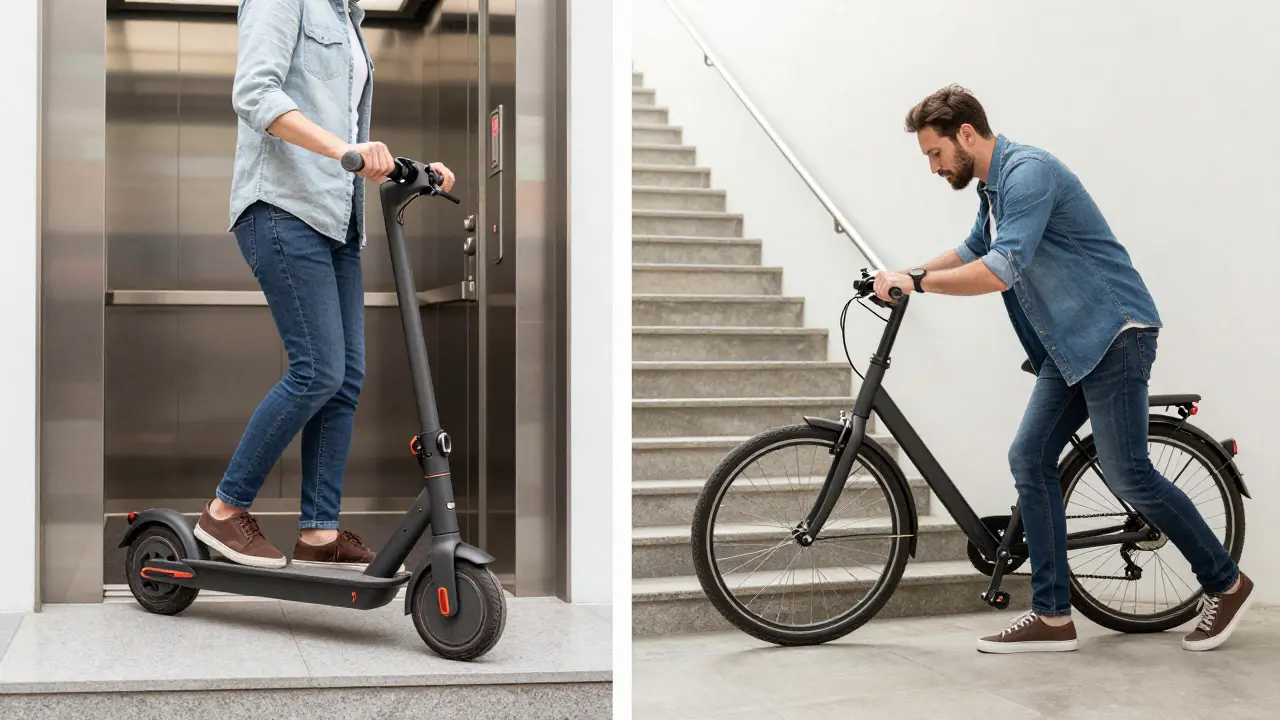 Vergleich der Tragbarkeit: Faltbarer Scooter vs. schweres E-Bike