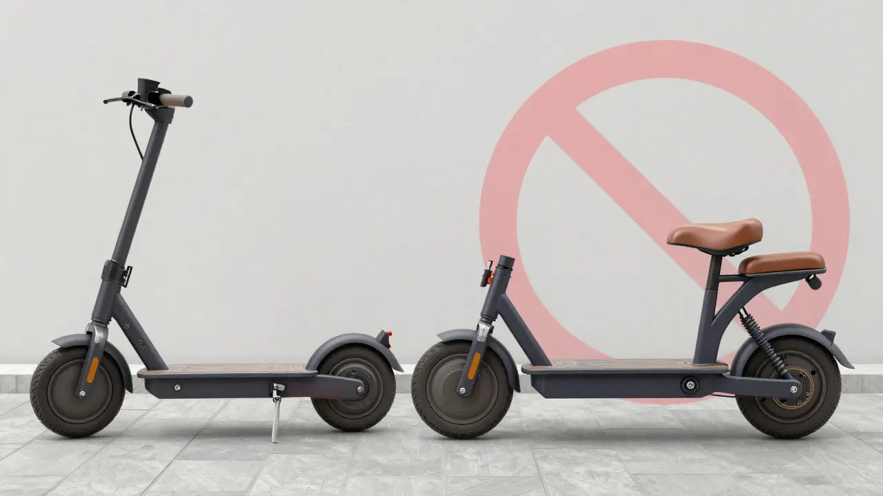 Vergleich: Legalen E-Scooter und illegal modifizierten Roller mit Sitz
