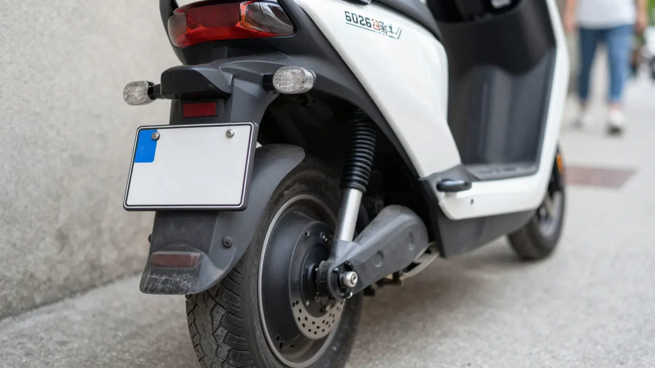 E-Scooter mit Kennzeichen ordnungsgemäß auf dem Gehweg geparkt