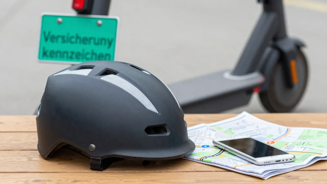 Helm und Versicherungskennzeichen für E-Scooter