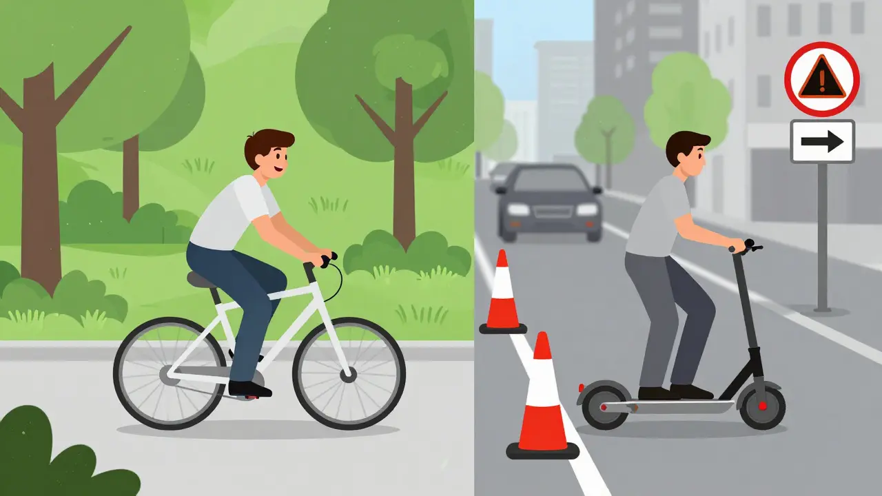 Kontrast zwischen legalem Pedelec und illegalem E-Scooter