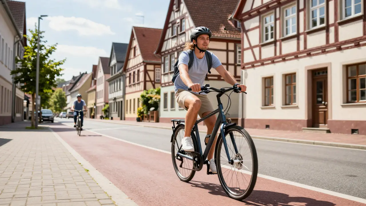 Pendler fährt entspannt mit einem 250W Pedelec auf dem Radweg