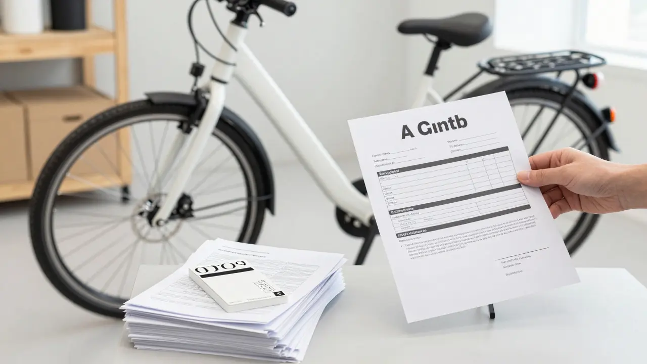 Sauberer E-Bike mit Verkaufsunterlagen und Checkliste