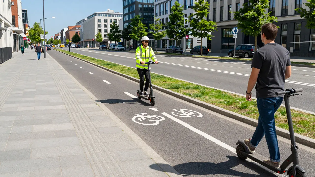Sichere Nutzung von Radwegen und Gehen mit gefaltetem E-Roller