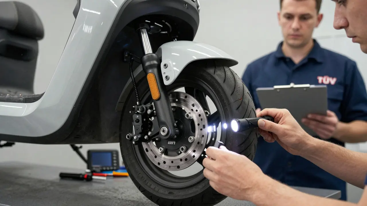 Technische Prüfung eines Elektrorollers im Werkstatt