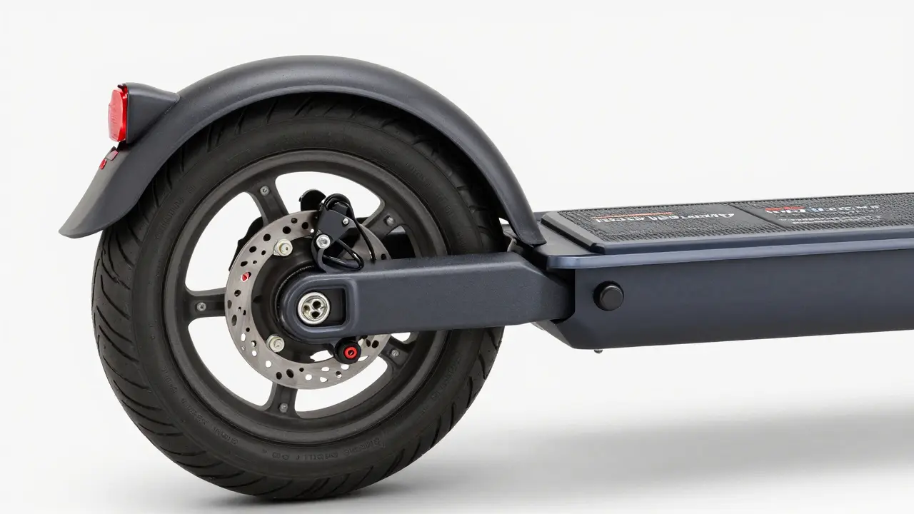 Detailaufnahme Bremse und Batterie von E-Scooter