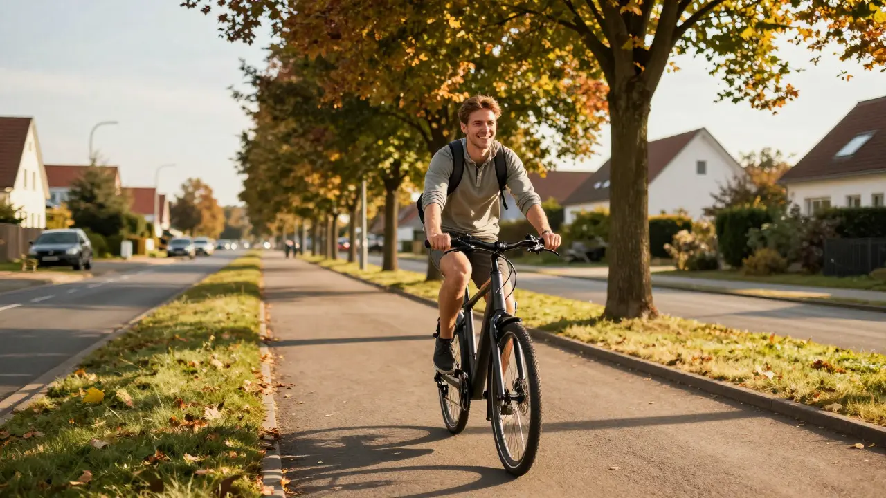 Glücklicher E-Bike-Fahrer auf einer landschaftlichen Tour
