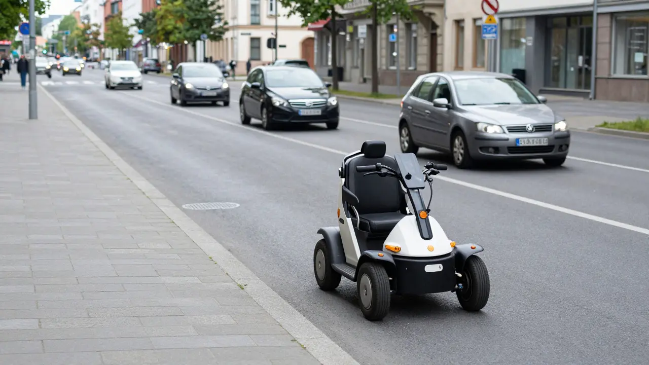 Langsames Elektrofahrzeug in sicherer städtischer Umgebung