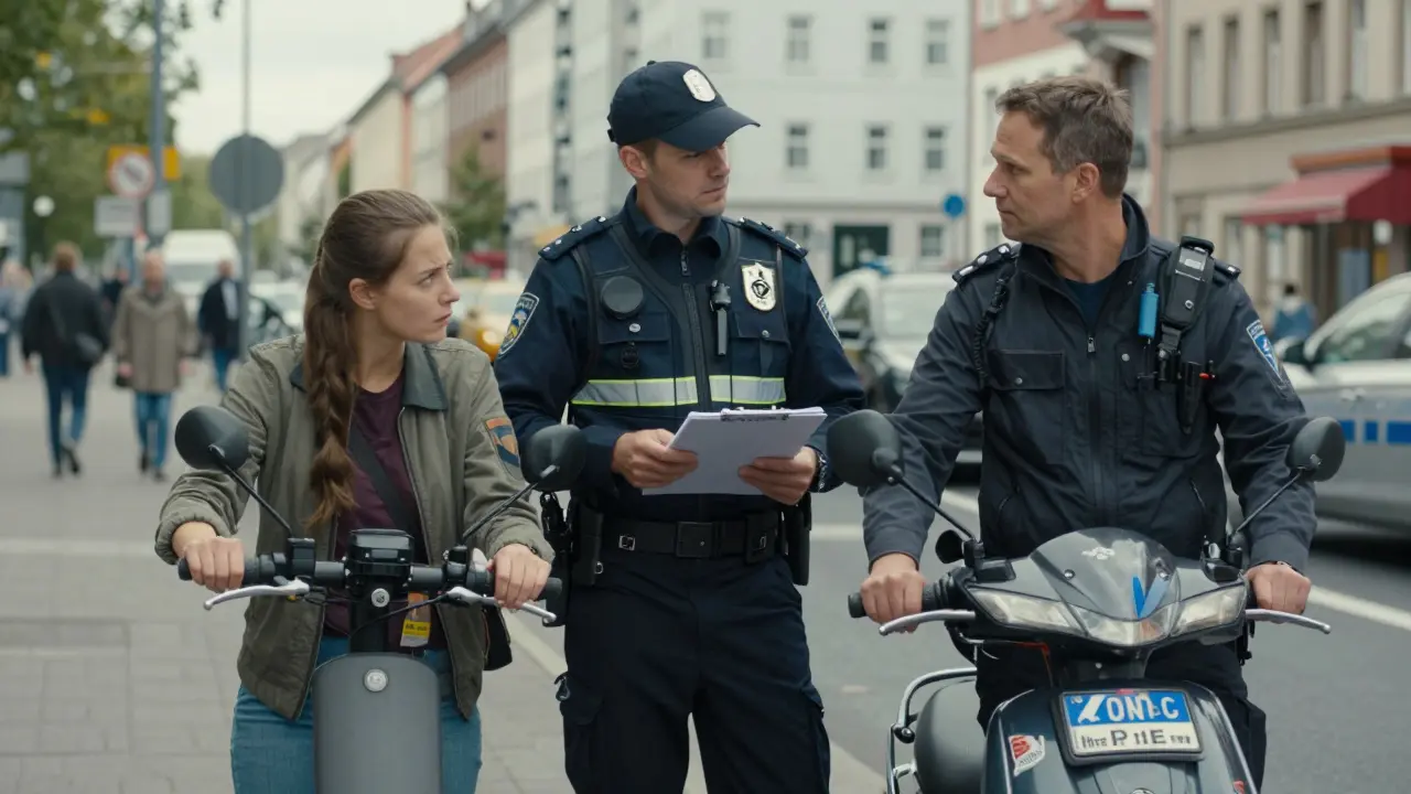 Polizeikontrolle eines Elektrorollers auf der Straße