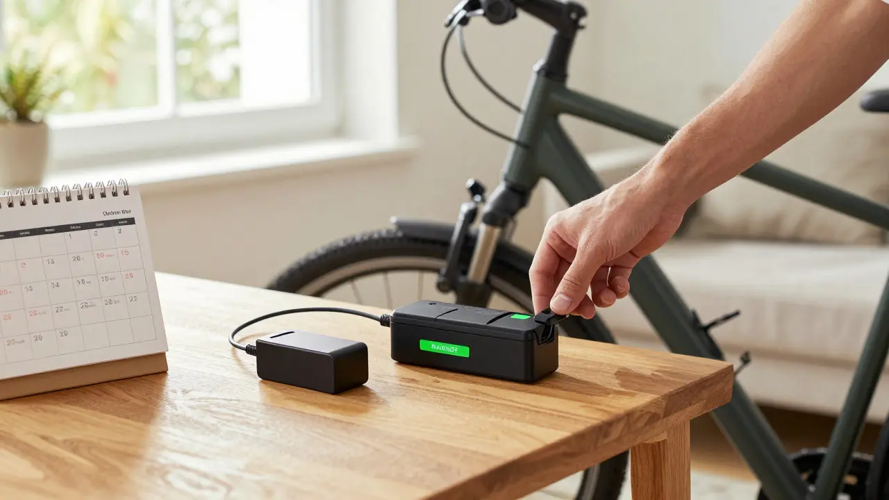 Sorgfältiges Laden des E-Bike-Akkus bei Raumtemperatur zu Hause