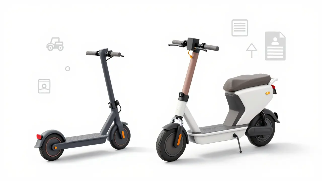 Vergleich zweier E-Scooter-Typen mit und ohne Kennzeichen