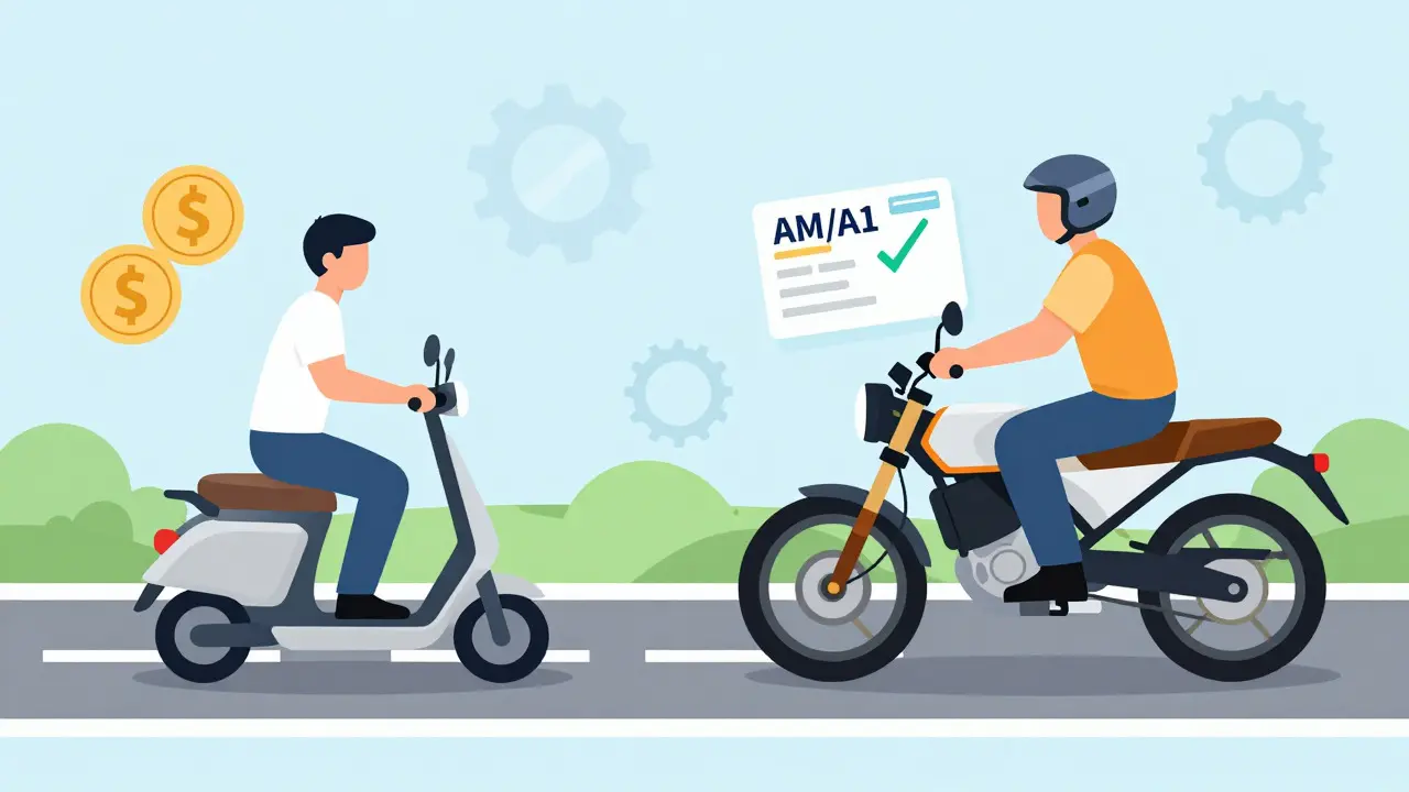 Grafik zur Wahl zwischen Scooter und Motorrad-Lizenz