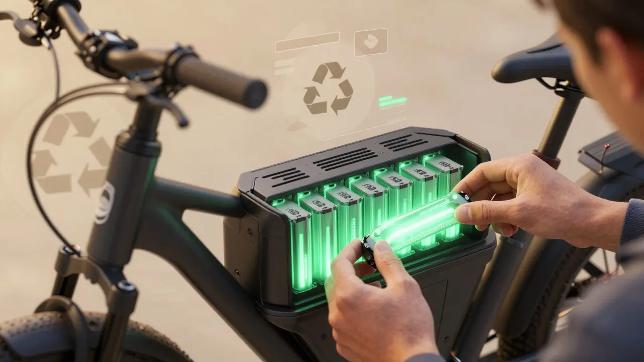 Konzeptbild eines modularen, reparierbaren E-Bike-Akkus