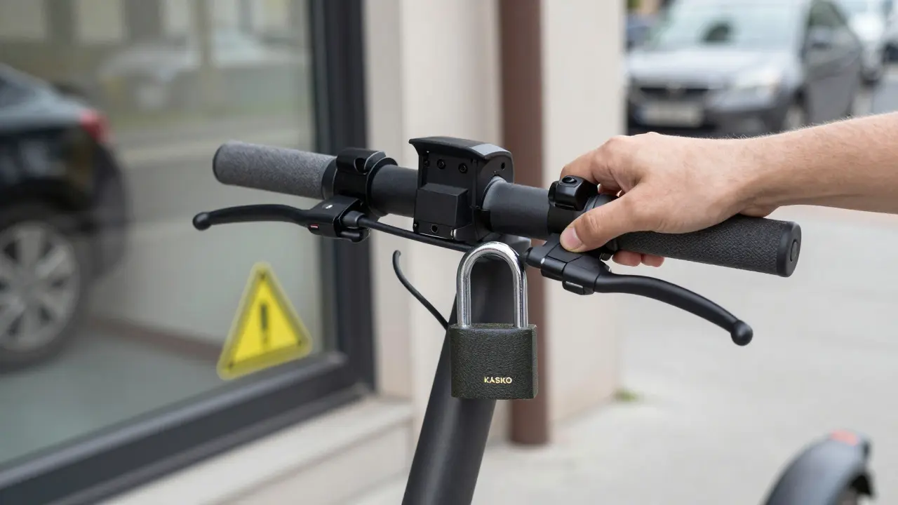 Schloss am Lenker eines Elektrorollers zum Diebstahlschutz
