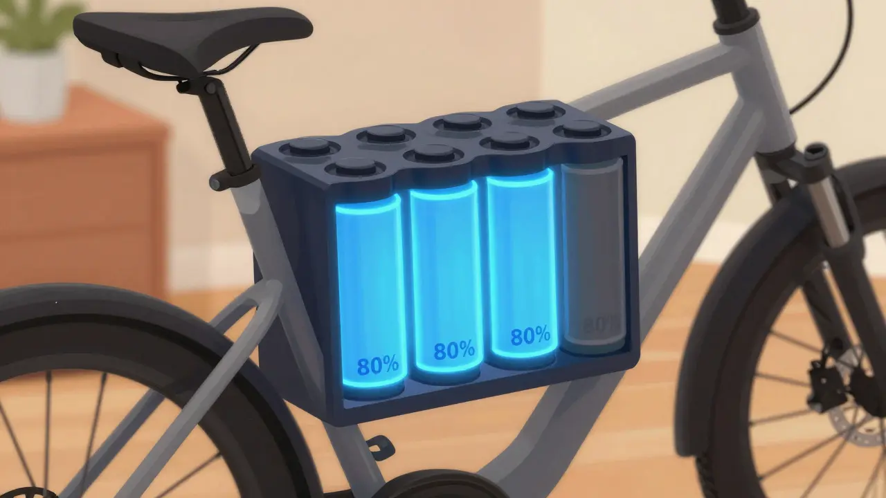 Schnittzeichnung eines E-Bike-Akkus mit verbleibender Kapazität
